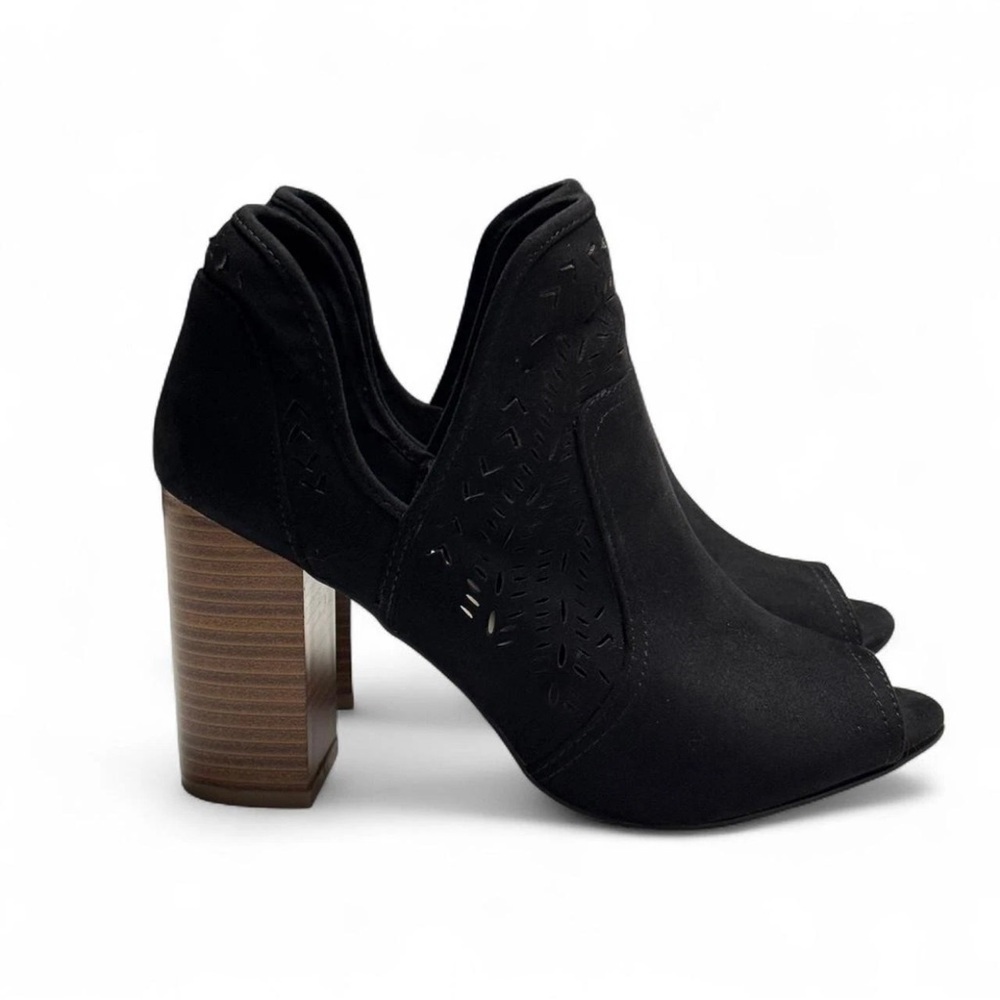 Fergalicious Harvey Black Suede Peep-Toe Heeled Boots 9!NWT